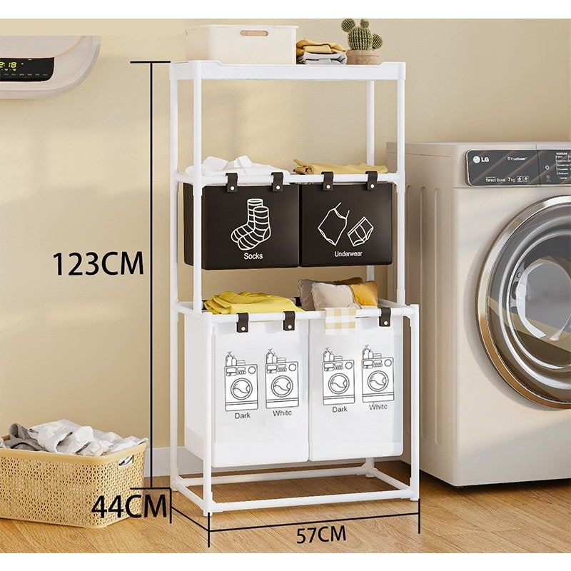 Cos de Rufe, Kadeny, 3 Rafturi, 4 Cosuri, Cadru de Otel Inoxidabil, 123x28x57 cm, 123x44x57 cm, Alb