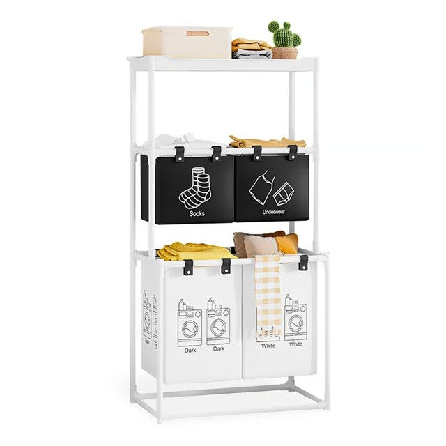 Cos de Rufe, Kadeny, 3 Rafturi, 4 Cosuri, Cadru de Otel Inoxidabil, 123x28x57 cm, 123x44x57 cm, Alb