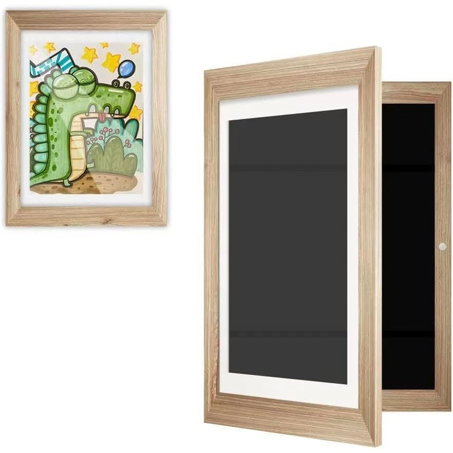 Rama Cutie pentru Foto si Cutie, Kaveny, din Lemn, cu Spatiu Pentru Depozitare, Pentru Desene si Picturi A4, Sticla Securizata, 35 x 26 x 4 cm, 530 g, Maro Lemn