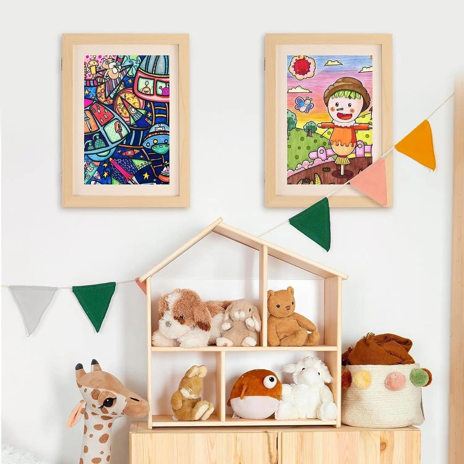 Rama Cutie pentru Foto si Cutie, Kaveny, din Lemn, cu Spatiu Pentru Depozitare, Pentru Desene si Picturi A4, Sticla Securizata, 35 x 26 x 4 cm, 530 g, Maro Lemn