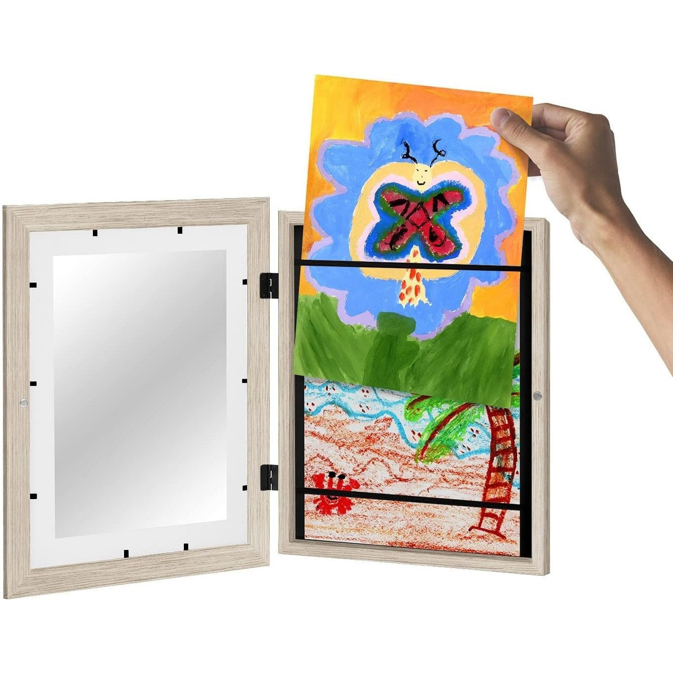 Rama Cutie pentru Foto si Cutie, Kaveny, din Lemn, cu Spatiu Pentru Depozitare, Pentru Desene si Picturi A4, Sticla Securizata, 35 x 26 x 4 cm, 530 g, Maro Lemn