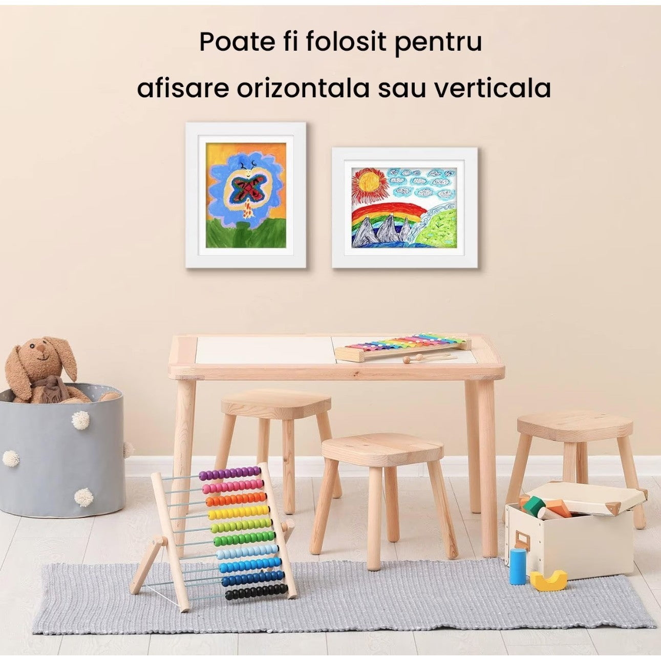 Rama Foto Kaveny, din Plastic, cu Spatiu Pentru Depozitare, Pentru Desene si Picturi A4, Sticla Securizata, Alb