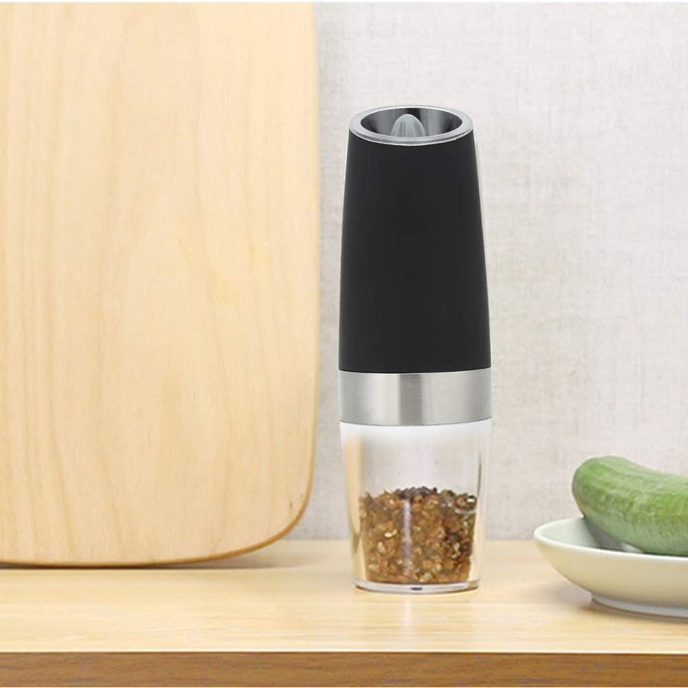 Rasnita Electrica Sare si Piper, Kadeny, cu Camera Depozitare Transparenta, Macinare, Functionare pe Baterii, cu Lumina, ABS, 20x6.5 cm, Negru/Transparent