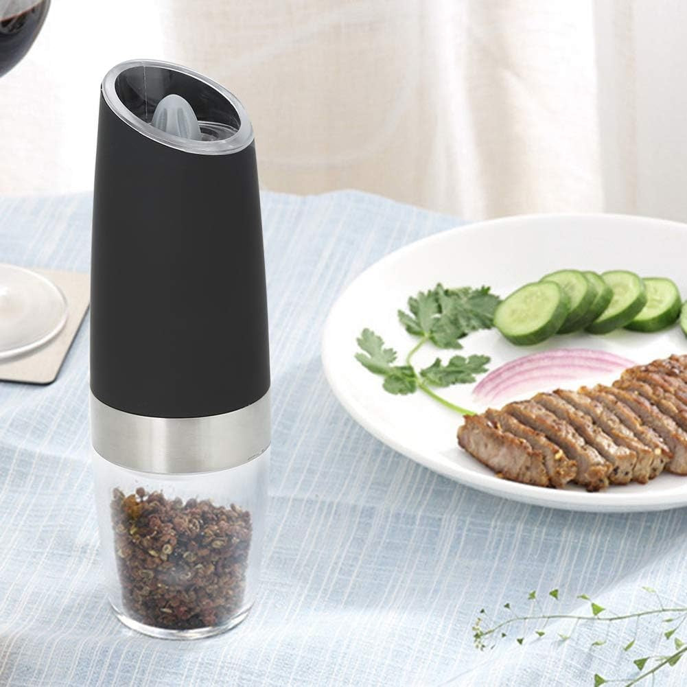 Rasnita Electrica Sare si Piper, Kadeny, cu Camera Depozitare Transparenta, Macinare, Functionare pe Baterii, cu Lumina, ABS, 20x6.5 cm, Negru/Transparent