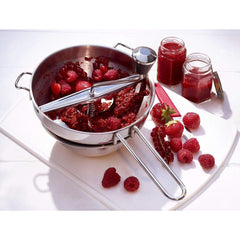 Rasnita Manuala pentru Fructe, Kadeny, din Otel Inoxidabil, Macinare Alimentelor pentru Bebelusi, 3 Discuri de Macinat, Presa, pentru Tocat Cartofi, 19x20x33 cm, Argintiu