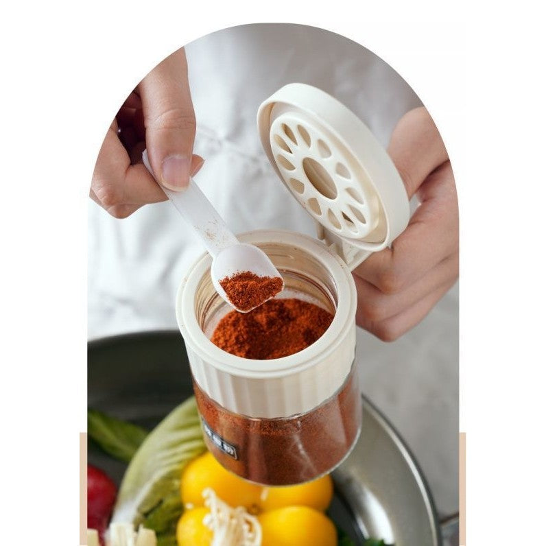 Recipient Condimente, Kadeny, din Stilca, 180 ml, cu Maner si Lingurita, 10.6 x 7 x 7 cm, Capac Mat, Alb