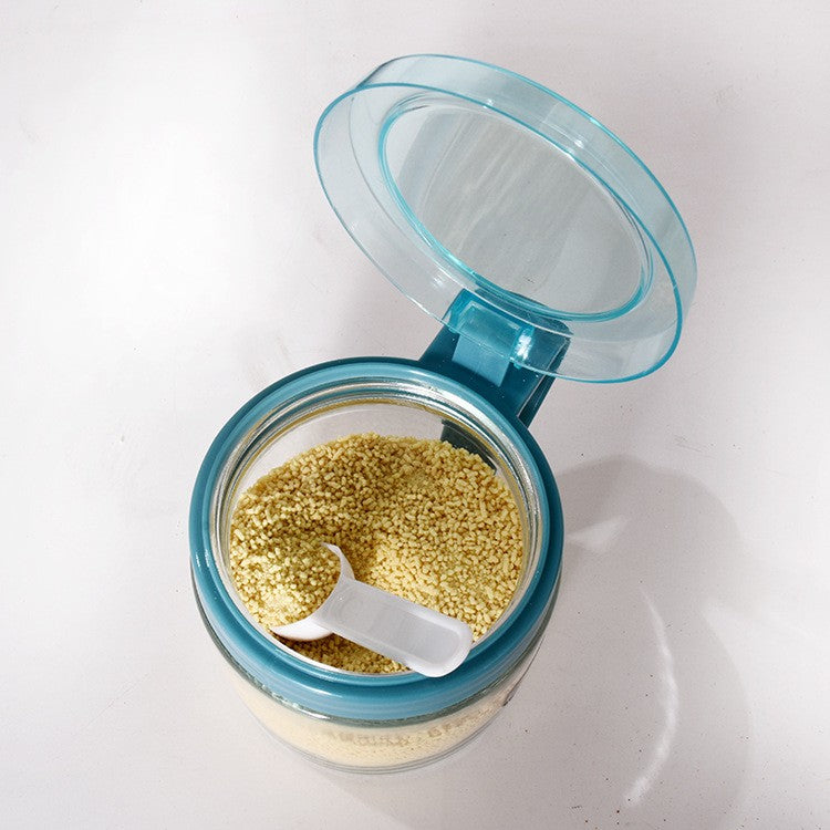 Recipient Condimente, Kadeny, din Stilca, 180 ml, cu Maner si Lingurita, 8 x 9 cm, Capac Transparent, Albastru