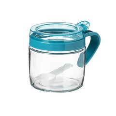 Recipient Condimente, Kadeny, din Stilca, 180 ml, cu Maner si Lingurita, 8 x 9 cm, Capac Transparent, Albastru