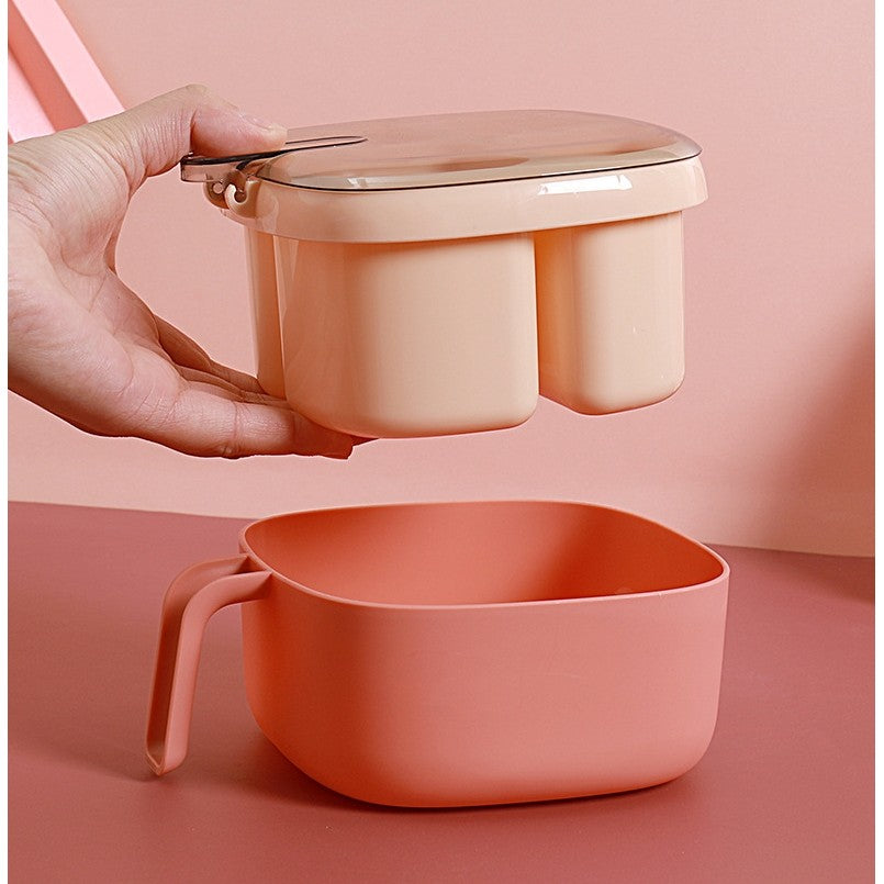 Recipient pentru condimente Kaveny, 4 casute, potrivit pentru sare, cimbru, piper, condimente, 4 lingurite din plastic, capac din plastic, maner, 14x14x8 cm, roz
