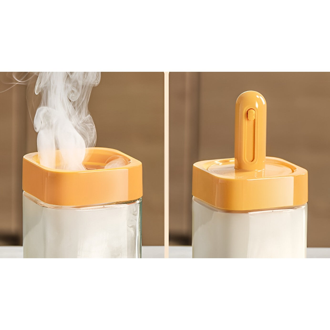 Recipient pentru Depozitarea Condimentelor, Kadeny, Borcan din Sticla, Capac si Lingura Incorporate, Uz Casnic, 300 ml, 7.1x7.1x14.8 cm, Portocaliu