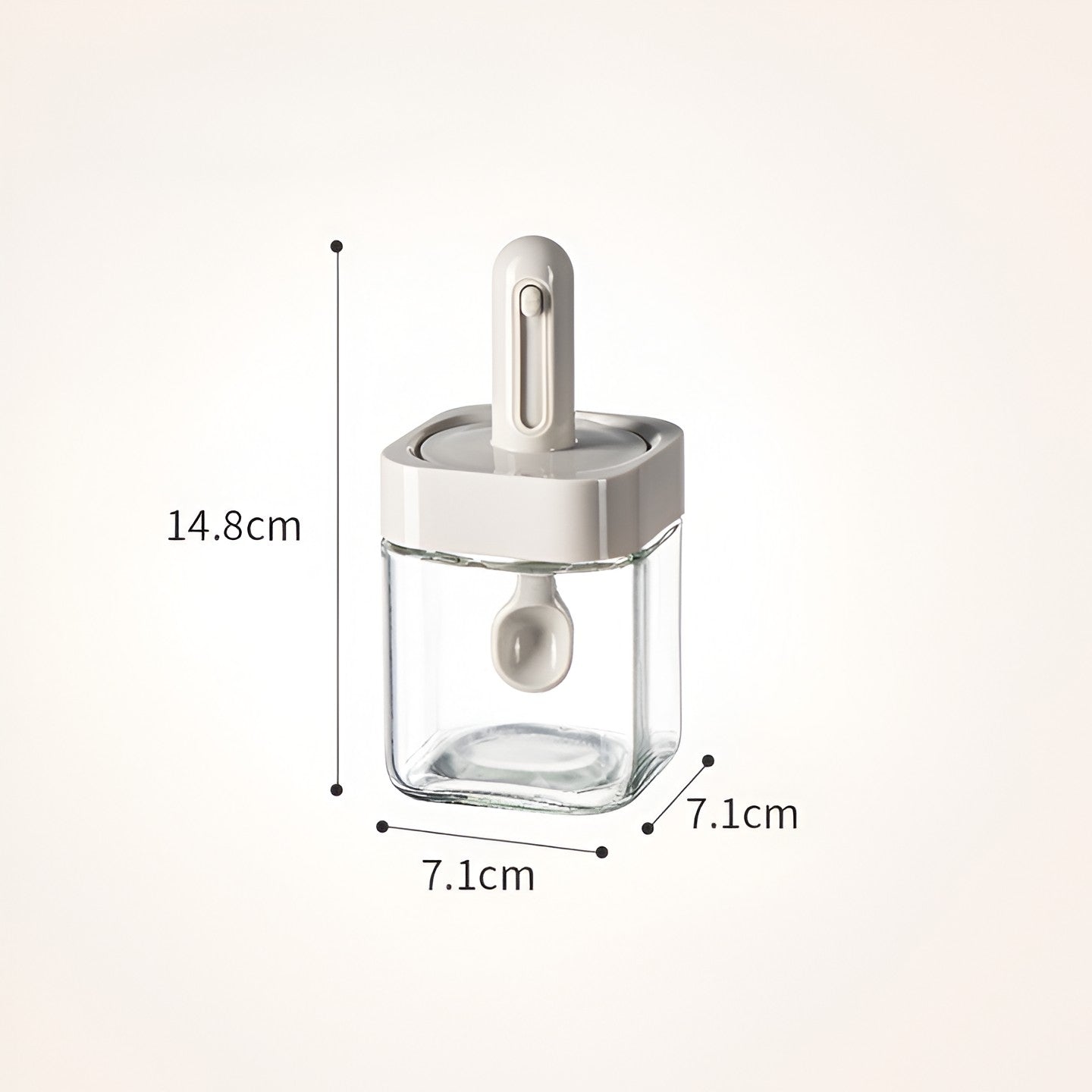 Recipient pentru Depozitarea Condimentelor, Kadeny, Borcan din Sticla, Capac si Lingura Incorporate, Uz Casnic, 300 ml, 7.1x7.1x14.8 cm, Gri