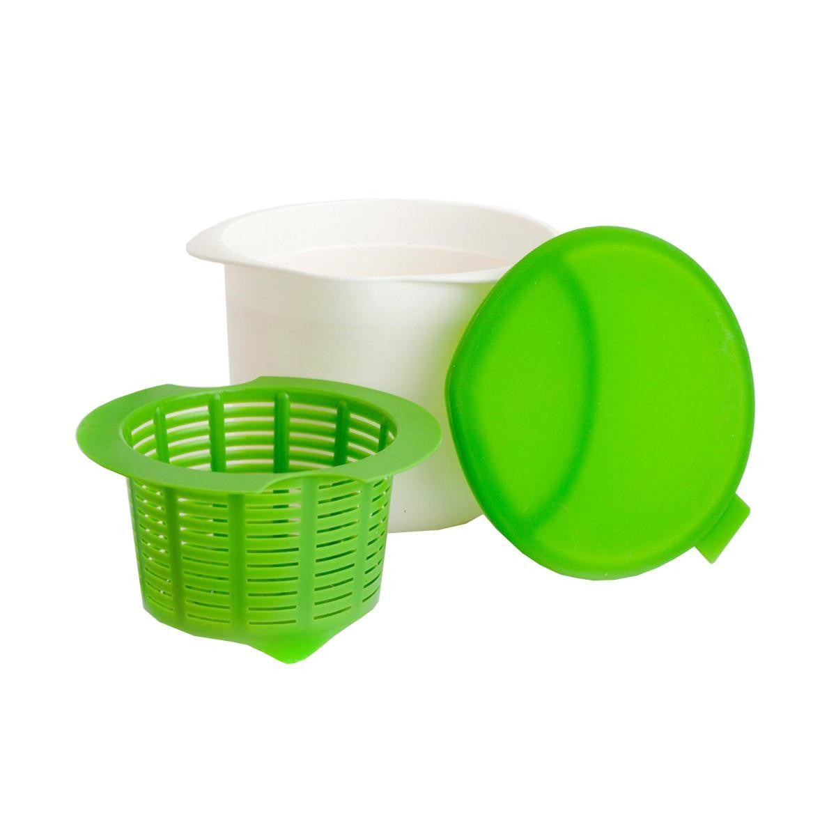 Recipient pentru Preparat Branza, Kadeny, Capac de Silicon, Cheese Maker din Plastic, Strecuratoare, 17x14.5x12.8 cm, Verde