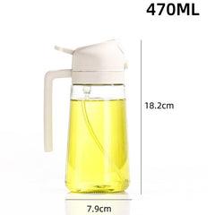 Recipient Ulei 2 in 1, Kadeny, Functie Spray & Turnare, din Sticla, Fara Scurgere, 18.5 x 7.7 cm, 470 ml, Alb