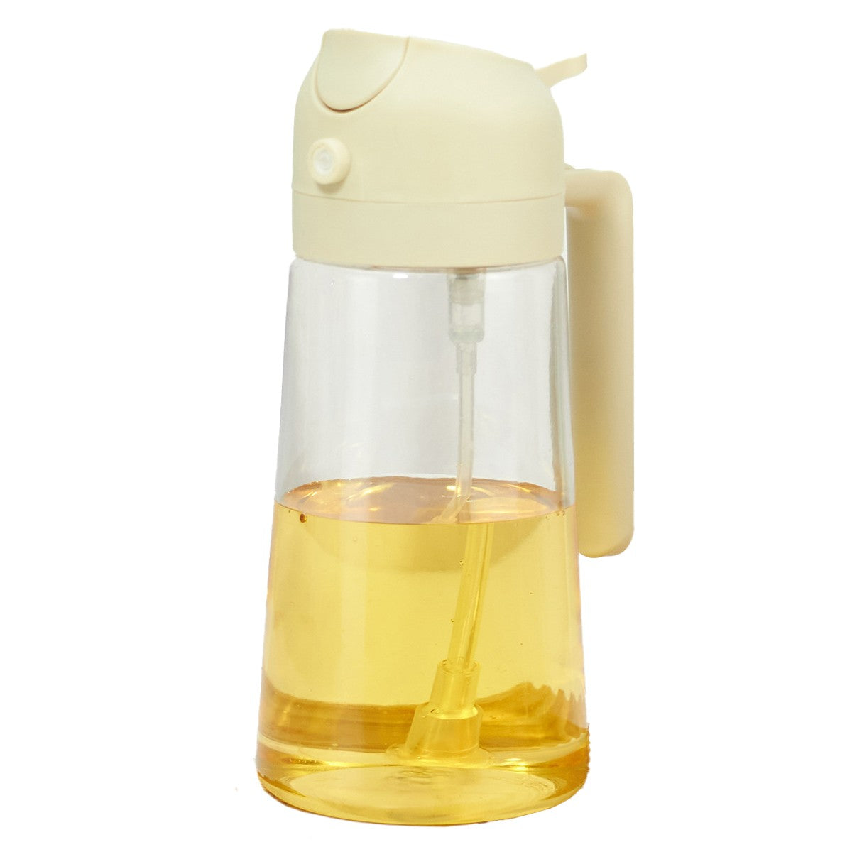 Recipient Ulei 2 in 1, Kadeny, Functie Spray & Turnare, din Sticla, Fara Scurgere, 18.5 x 7.7 cm, 470 ml, Alb