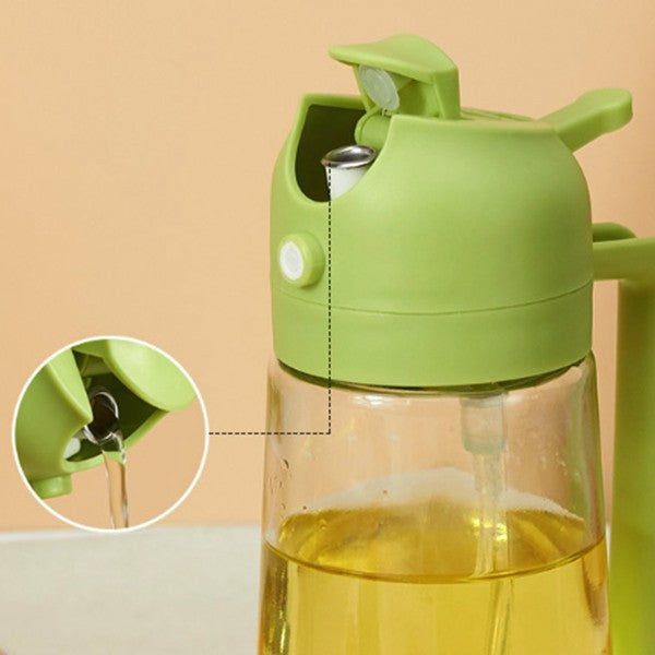 Recipient Ulei 2 in 1, Kadeny, Functie Spray & Turnare, din Sticla, Fara Scurgere, 18.5 x 7.7 cm, 470 ml, Verde