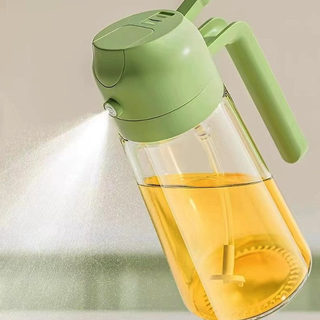 Recipient Ulei 2 in 1, Kadeny, Functie Spray & Turnare, din Sticla, Fara Scurgere, 18.5 x 7.7 cm, 470 ml, Verde