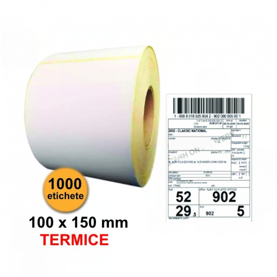 Rola etichete termice pentru awb Kaveny 100x150mm, 1000 et./rola