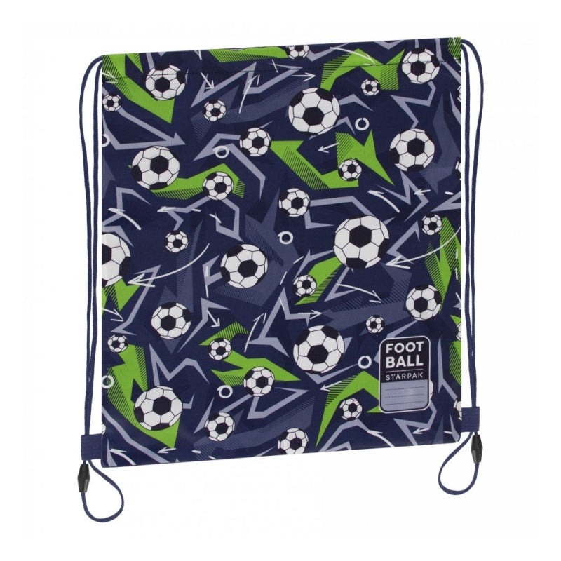 Rucsac cu snur pentru copii Starpak Fotbal, 38.5x33cm, albastru/verde, 527165