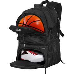 Rucsac de Baschet Multifunctional, Kadeny, pentru Calatorie, Sport, Scoala, cu Compartiment pentru Pantofi si Minge, 32 Litri, 45x32x22 cm, Negru