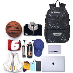 Rucsac de Baschet Multifunctional, Kadeny, pentru Calatorie, Sport, Scoala, cu Compartiment pentru Pantofi si Minge, 32 Litri, 45x32x22 cm, Negru-Alb