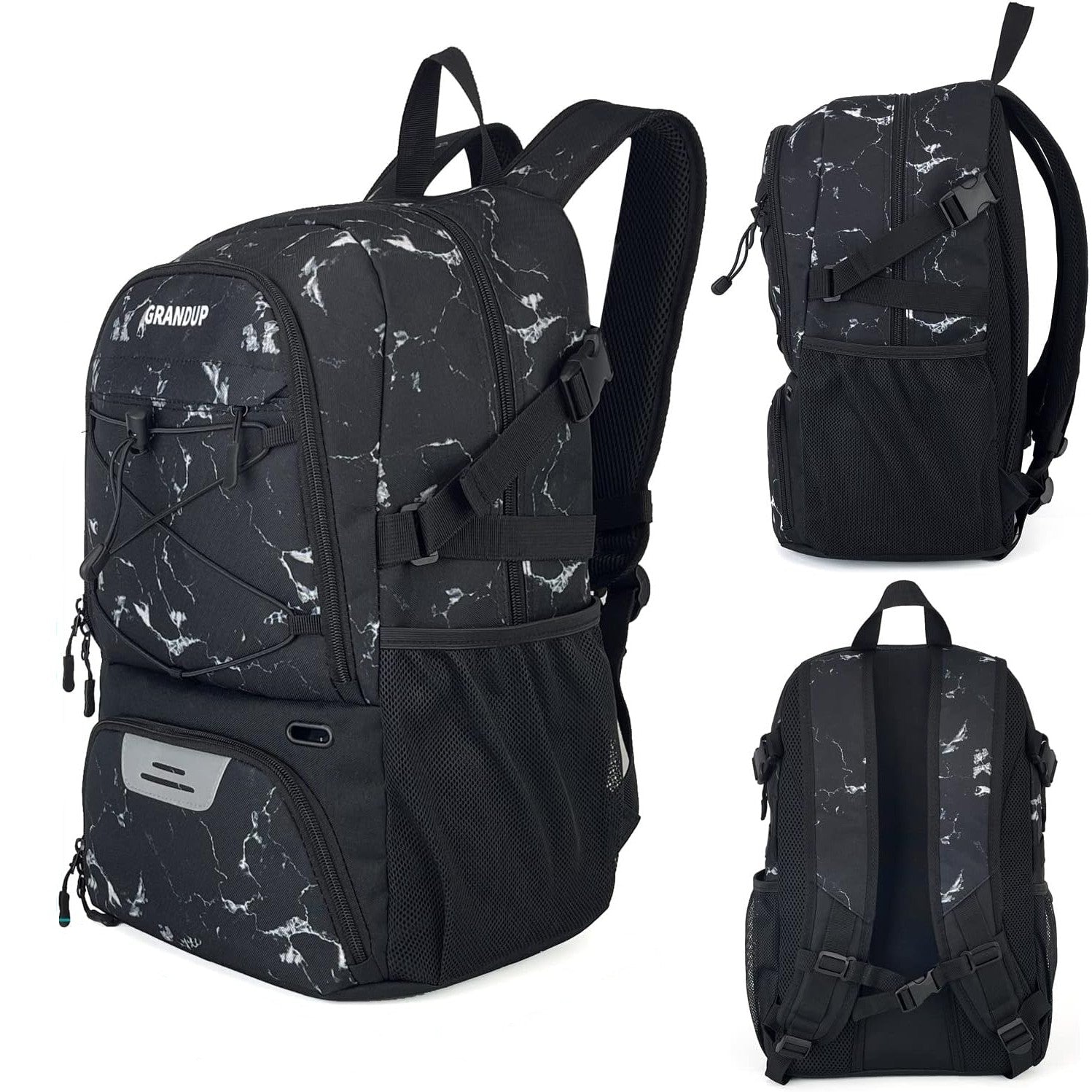 Rucsac de Baschet Multifunctional, Kadeny, pentru Calatorie, Sport, Scoala, cu Compartiment pentru Pantofi si Minge, 32 Litri, 45x32x22 cm, Negru-Alb