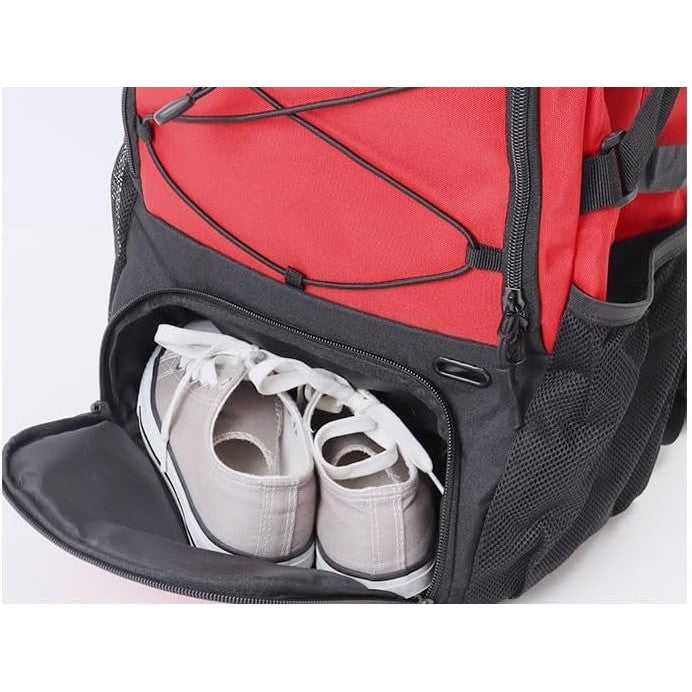 Rucsac de Baschet Multifunctional, Kadeny, pentru Calatorie, Sport, Scoala, cu Compartiment pentru Pantofi si Minge, 32 Litri, 45x32x22 cm Rosu-Negru