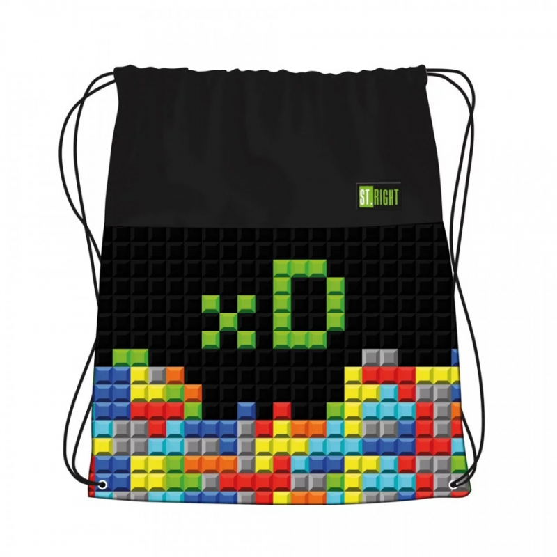 Rucsac cu snur pentru copii St.Right XD Blocks 645266, negru, 32x43cm