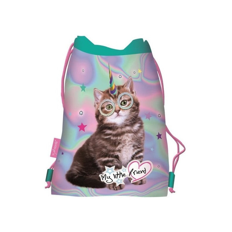 Rucsac cu snur pentru copii St.Majewski My Little Friend Cat 28375, verde deschis