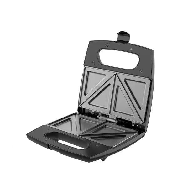 Sandwich Maker Kadeny, 24 x 23.5 cm, cu forme de triunghi si patrat, Cablu 80 cm, Material Interior Antiaderent, Inoxidabil, Maner Izolat Termic, 750W, 220 V, gri