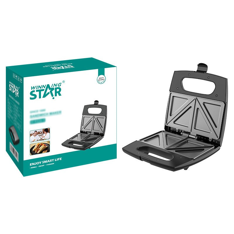 Sandwich Maker Kadeny, 24 x 23.5 cm, cu forme de triunghi si patrat, Cablu 80 cm, Material Interior Antiaderent, Inoxidabil, Maner Izolat Termic, 750W, 220 V, gri