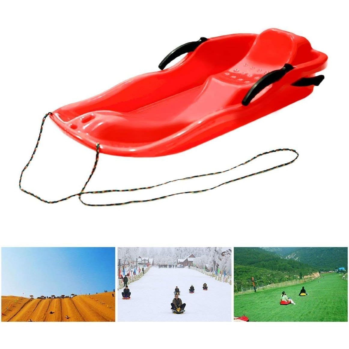Sanie, Kaveny, din Plastic, +3 Ani, 87 x 40 x 17.5 cm, cu Frana si Franghie, pentru Adulti si Copii, Rosu