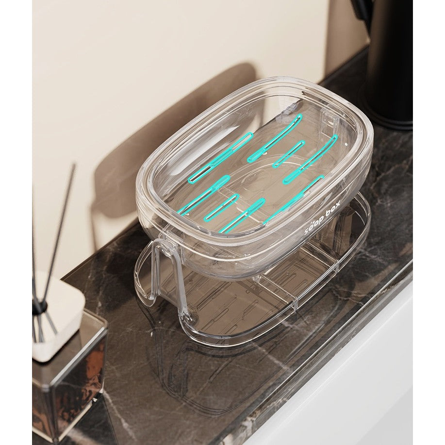 Savoniera cu Suport 2 in 1, Kadeny, Pentru Perete sau Blat, PET, Scurgere Optima, Alb