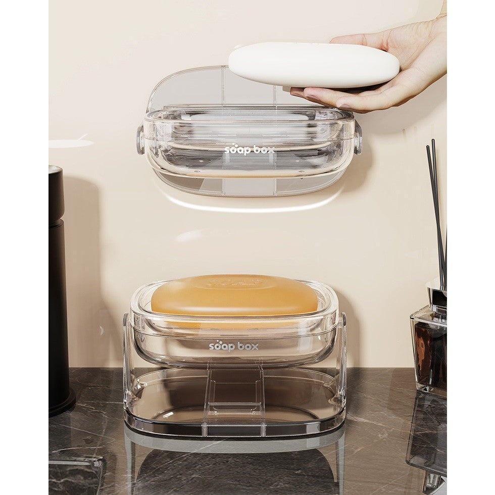 Savoniera cu Suport 2 in 1, Kadeny, Pentru Perete sau Blat, PET, Scurgere Optima, Alb