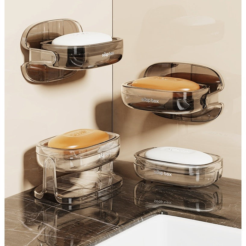 Savoniera cu Suport 2 in 1, Kadeny, Pentru Perete sau Blat, PET, Scurgere Optima, Alb