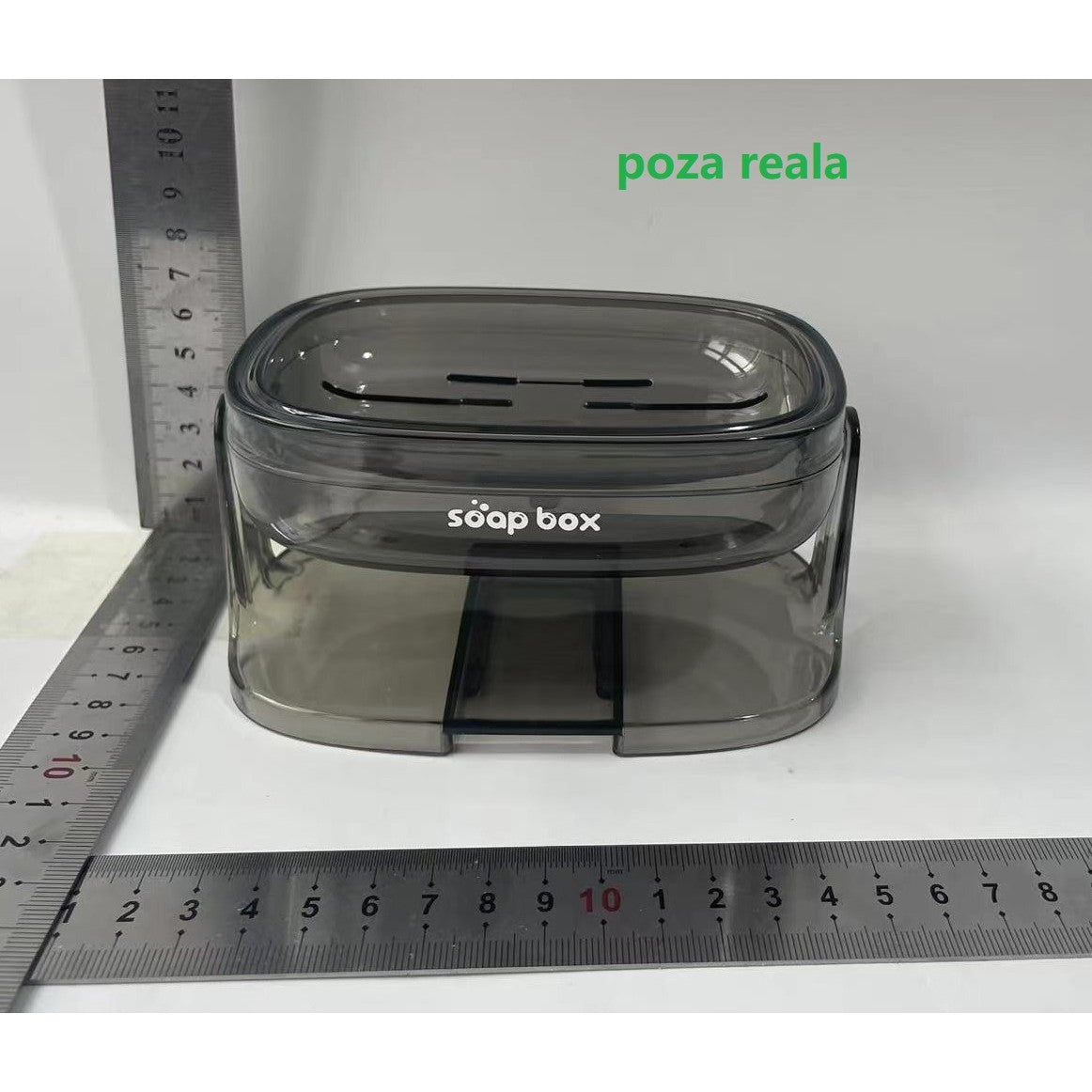 Savoniera cu Suport 2 in 1, Kadeny, Pentru Perete sau Blat, PET, Scurgere Optima, GriTransparent