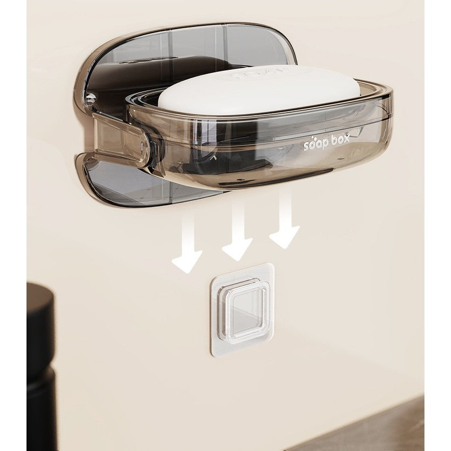 Savoniera cu Suport 2 in 1, Kadeny, Pentru Perete sau Blat, PET, Scurgere Optima, GriTransparent