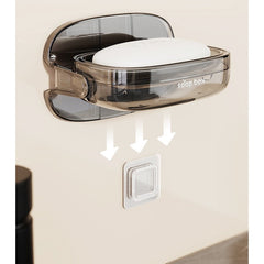 Savoniera cu Suport 2 in 1, Kadeny, Pentru Perete sau Blat, PET, Scurgere Optima, GriTransparent