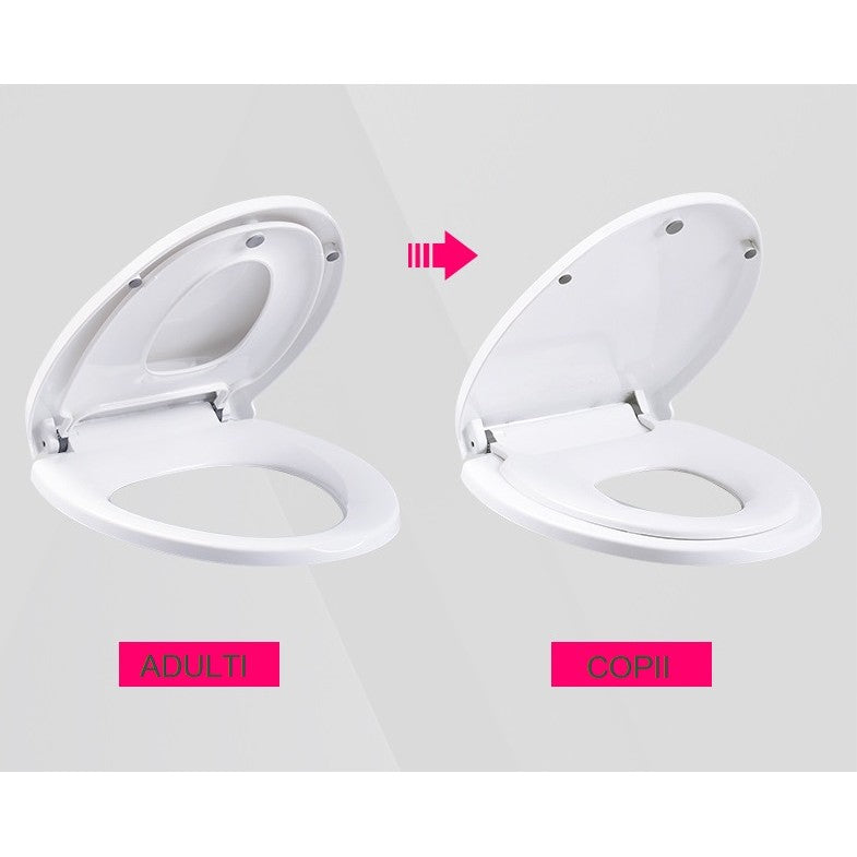 Capac de Toaleta cu Reductie 2 in 1, Kaveny, pentru Copii si Adulti, Coborare Lenta si Silentioasa, Instalare Usoara, din PP5 , in Forma de U, Alb