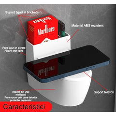 Scrumiera creativa Kadeny, Forma de Toaleta, Capac Alb , Material ABS si Otel Inoxidabil, 12.5 x 10 x 8 cm, Fixare prin Lipire sau De Sine Statator, pentru Baie, Camera, Bucatarie, Balcon, Alb, model 2