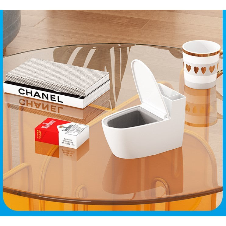 Scrumiera creativa Kadeny, Forma de Toaleta, Capac Alb , Material ABS si Otel Inoxidabil, 12.5 x 10 x 8 cm, Fixare prin Lipire sau De Sine Statator, pentru Baie, Camera, Bucatarie, Balcon, Alb, model 2