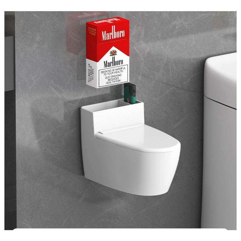 Scrumiera creativa Kadeny, Forma de Toaleta, Capac Alb , Material ABS si Otel Inoxidabil, 12.5 x 10 x 8 cm, Fixare prin Lipire sau De Sine Statator, pentru Baie, Camera, Bucatarie, Balcon, Alb, model 2