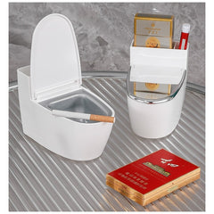 Scrumiera creativa Kadeny, Forma de Toaleta, Capac Argintiu, Material ABS si Otel Inoxidabil, 12.5 x 9.8 x 8.4 cm, Fixare prin Lipire sau De Sine Statator, pentru Baie, Camera, Bucatarie, Balcon, Argintiu