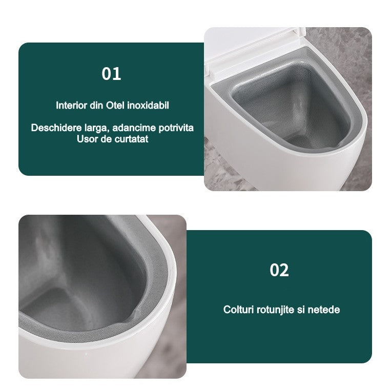 Scrumiera creativa Kadeny, Forma de Toaleta, Capac Auriu, Material ABS si Otel Inoxidabil, 12.5 x 9.8 x 8.4 cm, Fixare prin Lipire sau De Sine Statator, pentru Baie, Camera, Bucatarie, Balcon, Auriu