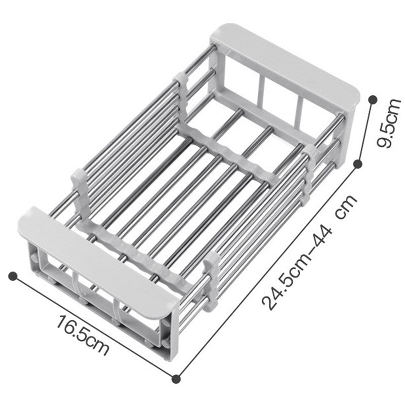 Suport Scurgere Extensibil pentru Bucatarie, Kadeny, Uscator Vase din Otel Inoxidabil, Suport Tacamuri si Pahare, Suport pentru Fructe si Legume, 24.5 x 16.5 x 9.5 cm Gri deschis
