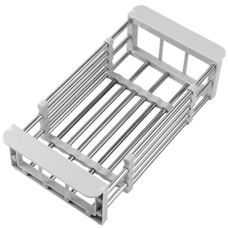 Suport Scurgere Extensibil pentru Bucatarie, Kadeny, Uscator Vase din Otel Inoxidabil, Suport Tacamuri si Pahare, Suport pentru Fructe si Legume, 24.5 x 16.5 x 9.5 cm Gri deschis