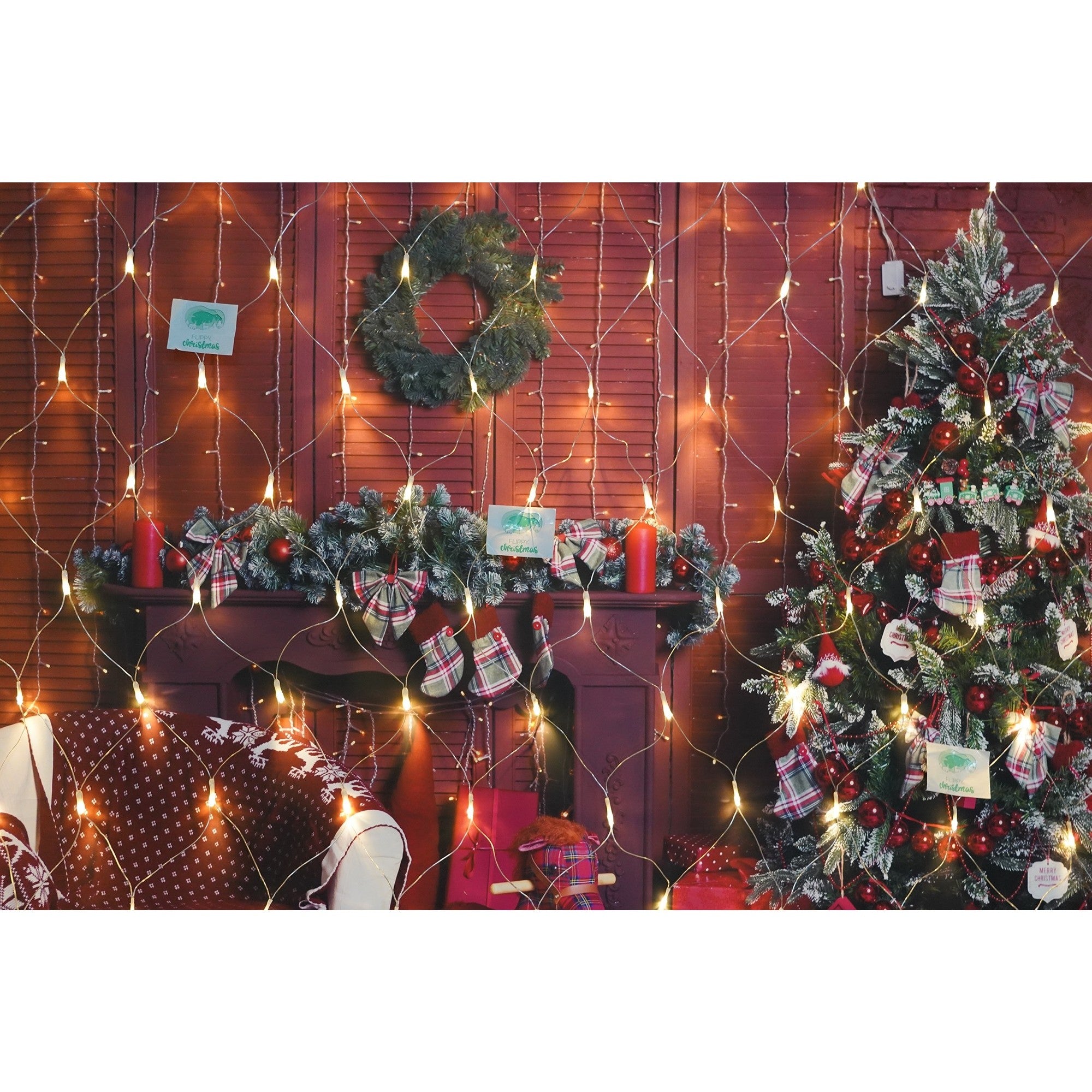 Sectiune Instalatie de Craciun Kaveny, Tip Plasa, 160 LED-uri, 3 m x 1 m, 8 jocuri de lumini, Interconectabila, Fir transparent, Alb cald