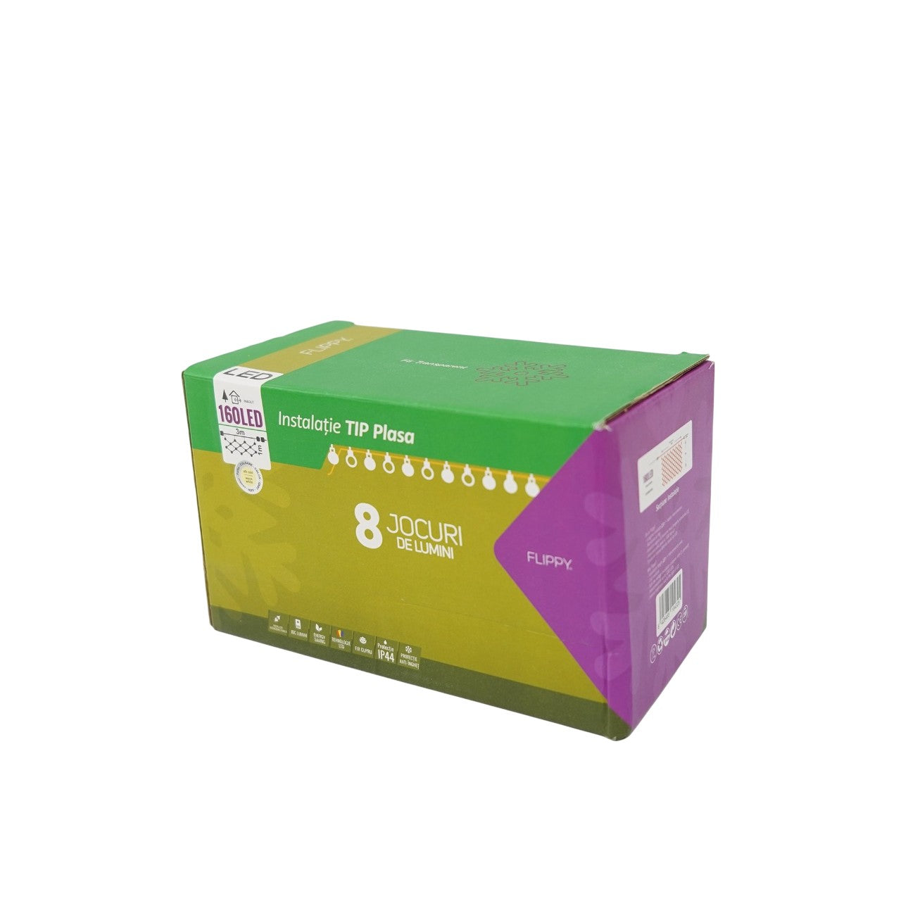 Sectiune Instalatie de Craciun Kaveny, Tip Plasa, 160 LED-uri, 3 m x 1 m, 8 jocuri de lumini, Interconectabila, Fir transparent, Alb cald