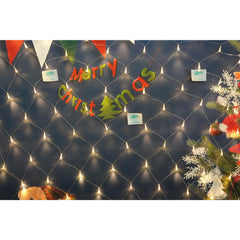 Sectiune Instalatie de Craciun Kaveny, Tip Plasa, 80 LED-uri, 2 m x 1 m, 8 jocuri de lumini, Interconectabila, Fir transparent, Alb cald