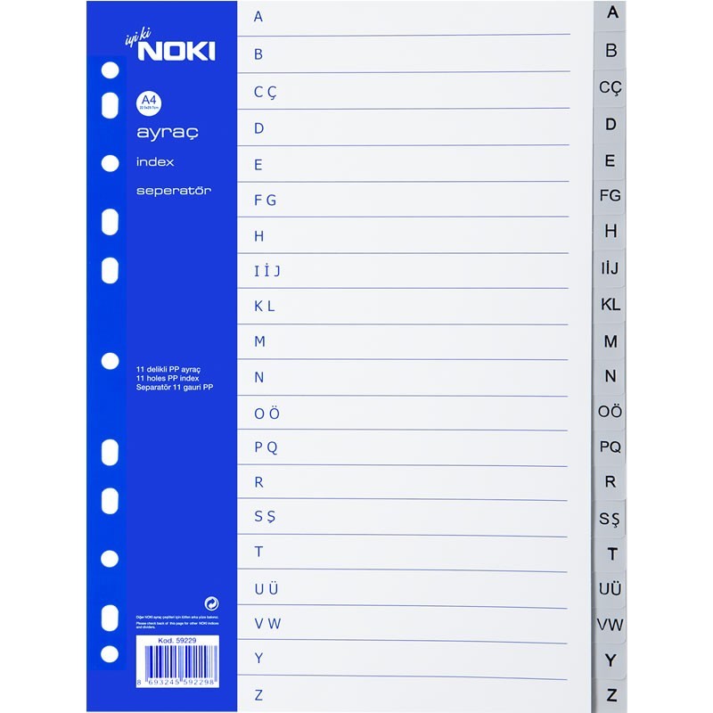 Index plastic alfabetic A-Z Noki 59229ING, A4, portret, gri