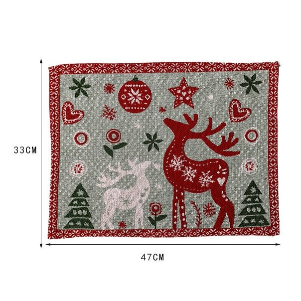 Servet de Masa, Kaveny, Model Ren si Globuri, Tematica Craciun, Prosop pentru Masa, 47x33 cm, Bumbac si Fibre Sintetice, Rosu
